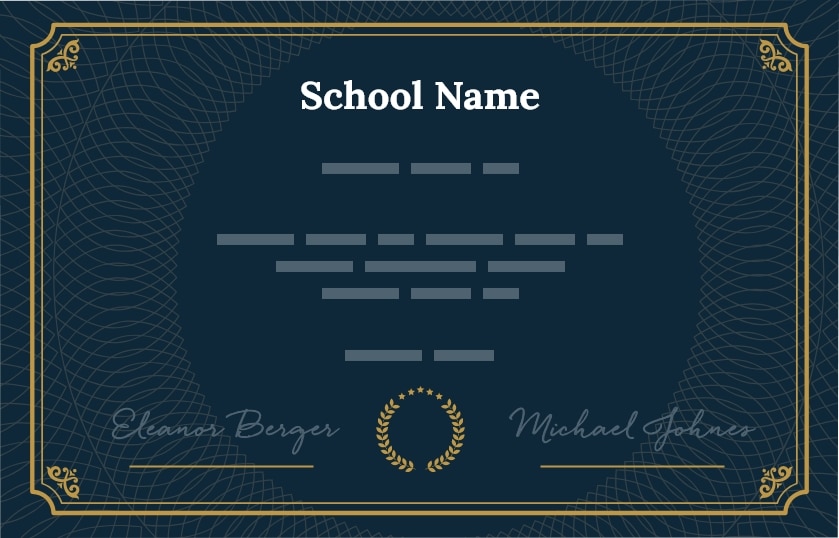Replica high school diploma template with an editable field for the school name customization