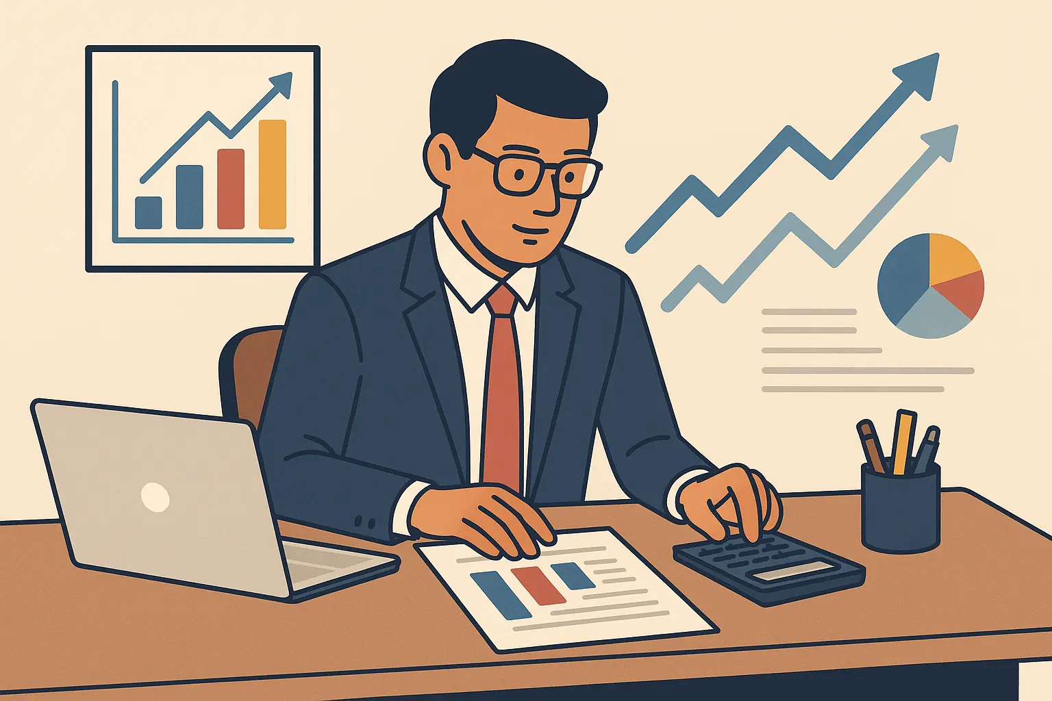 Accountant reviewing salary documents