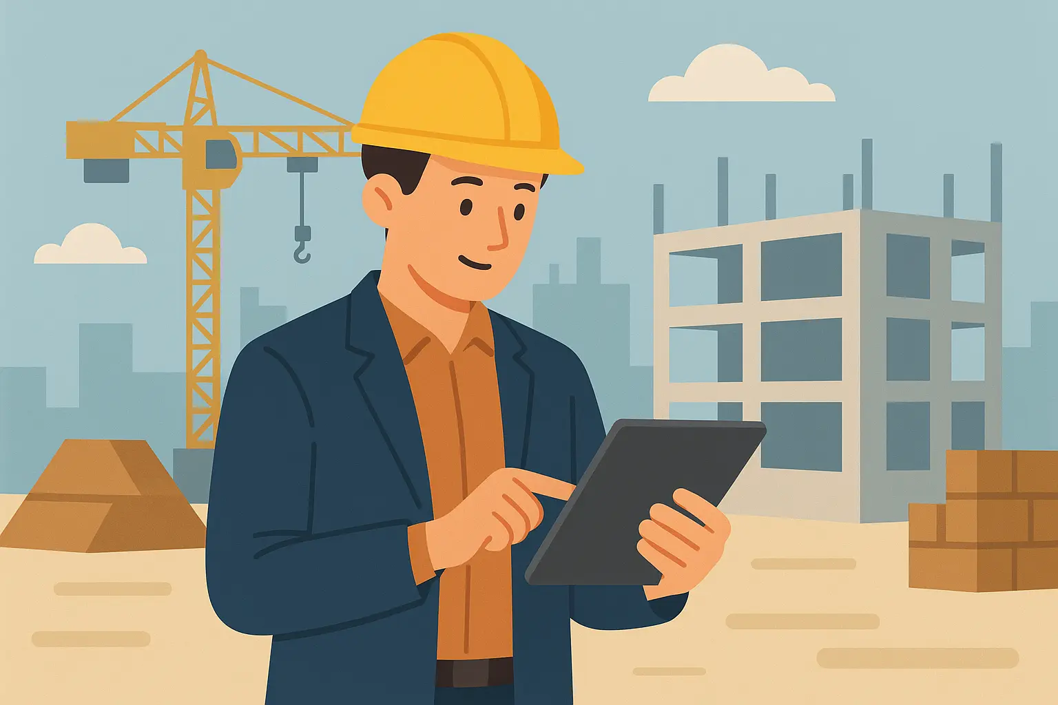 Entry-level construction manager with construction plans