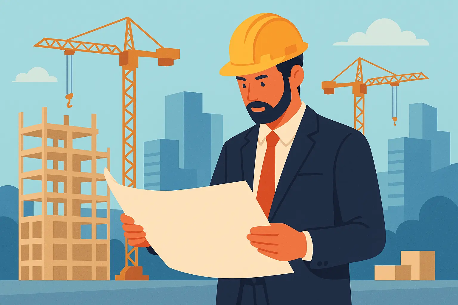 Construction manager reviewing salary documentation