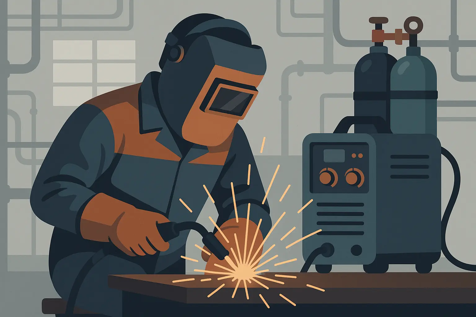 Welder working with sparks