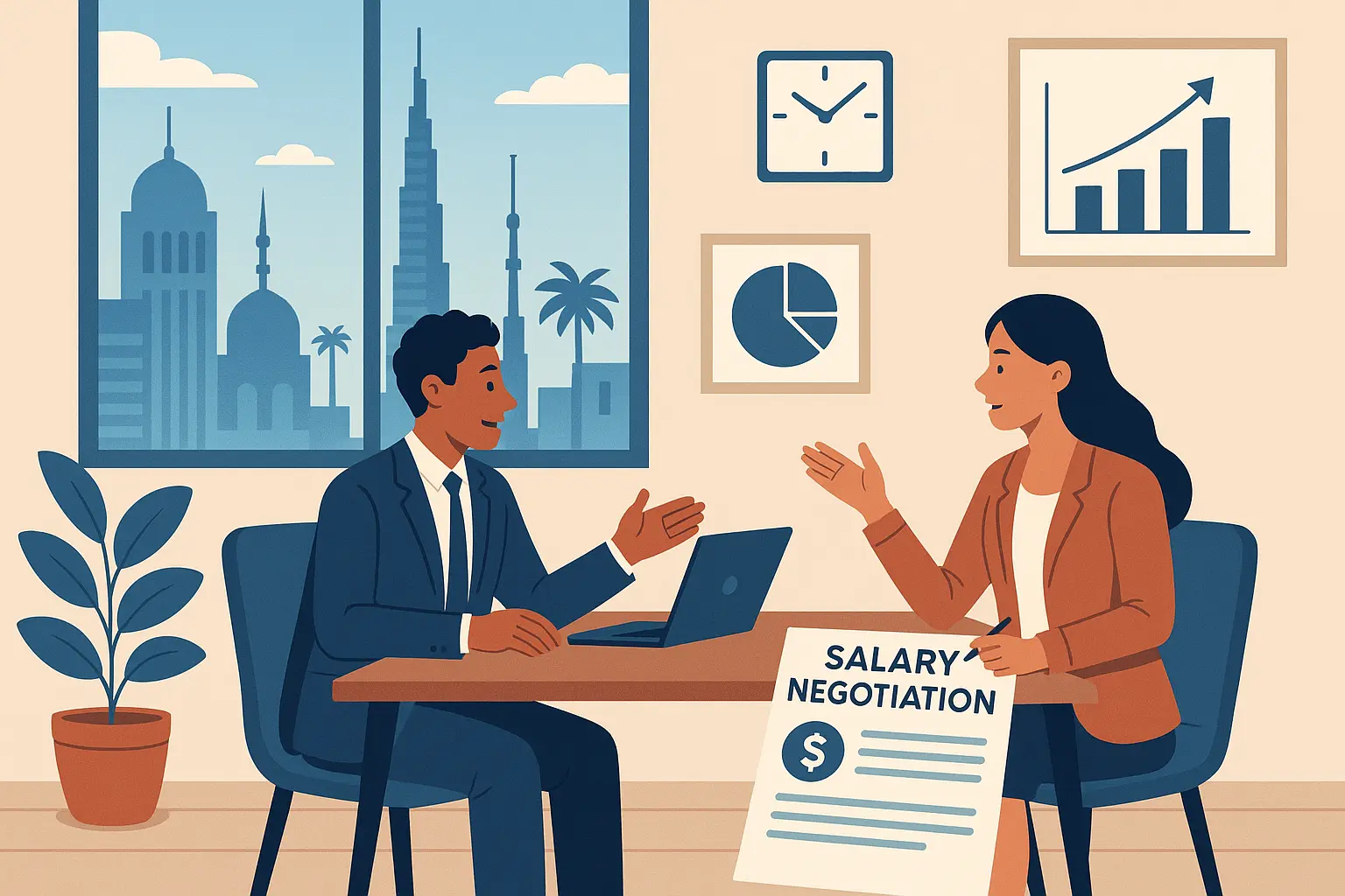 Professional salary negotiation meeting in Dubai office