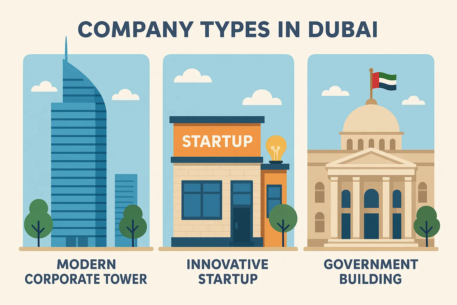 Different types of companies in Dubai's business district