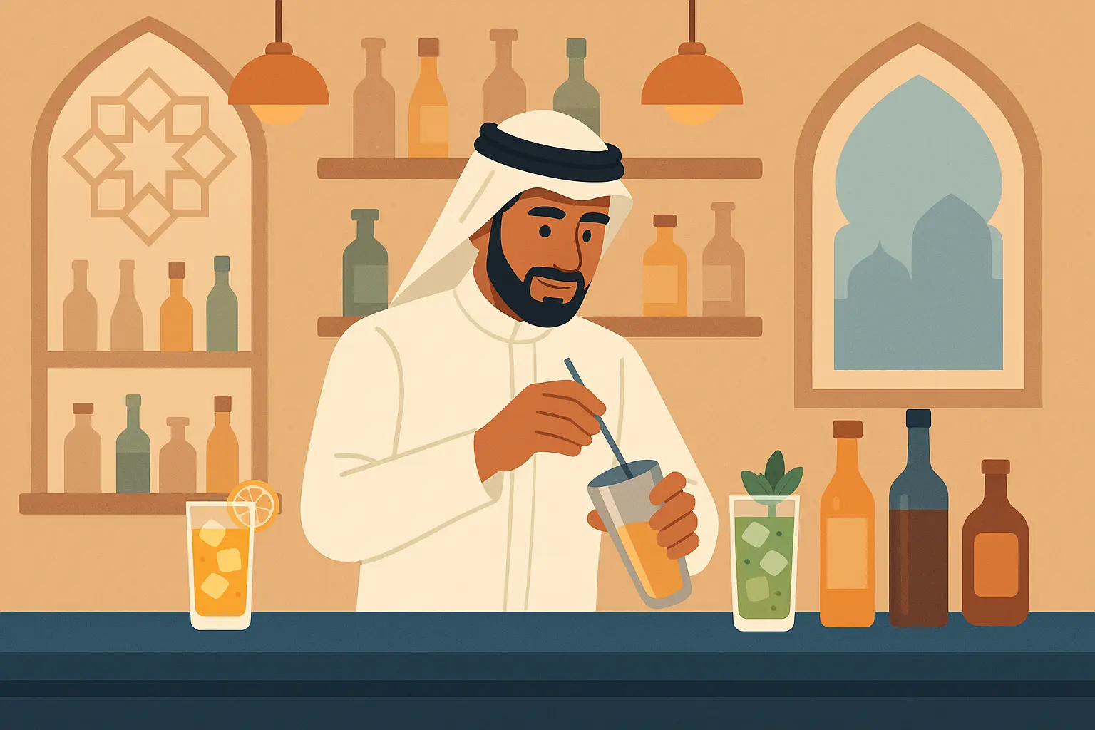 Bartender working in luxury Saudi Arabian hotel