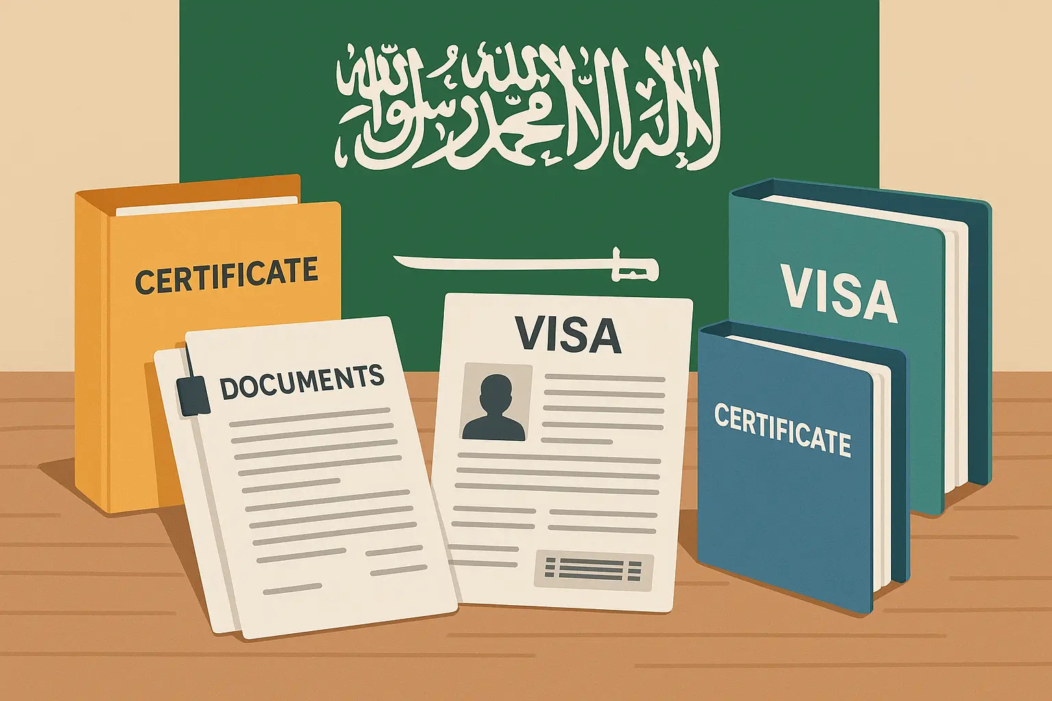 Professional documents and visa paperwork for Saudi Arabia