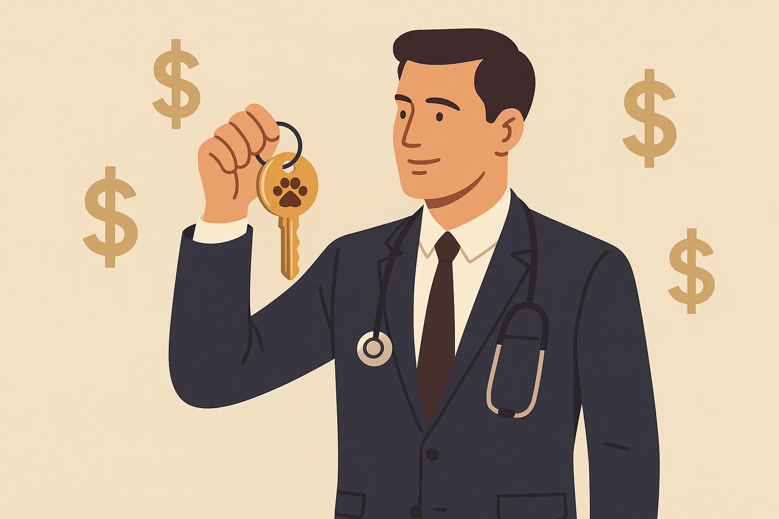 Veterinary practice owner reviewing financial documents