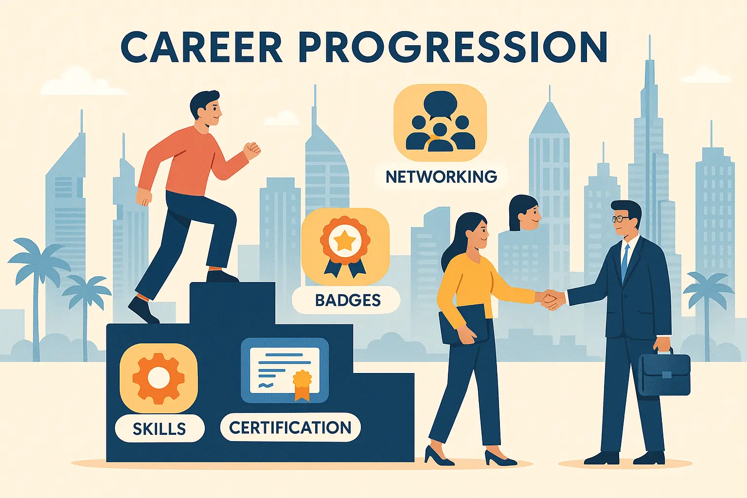 Career growth path visualization with Dubai tech landmarks