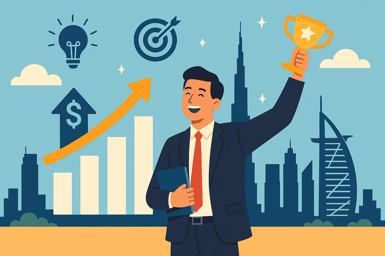 Dubai business district at sunset representing career success