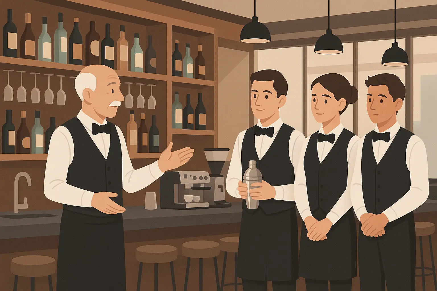 Senior bartender managing team in luxury Saudi hotel
