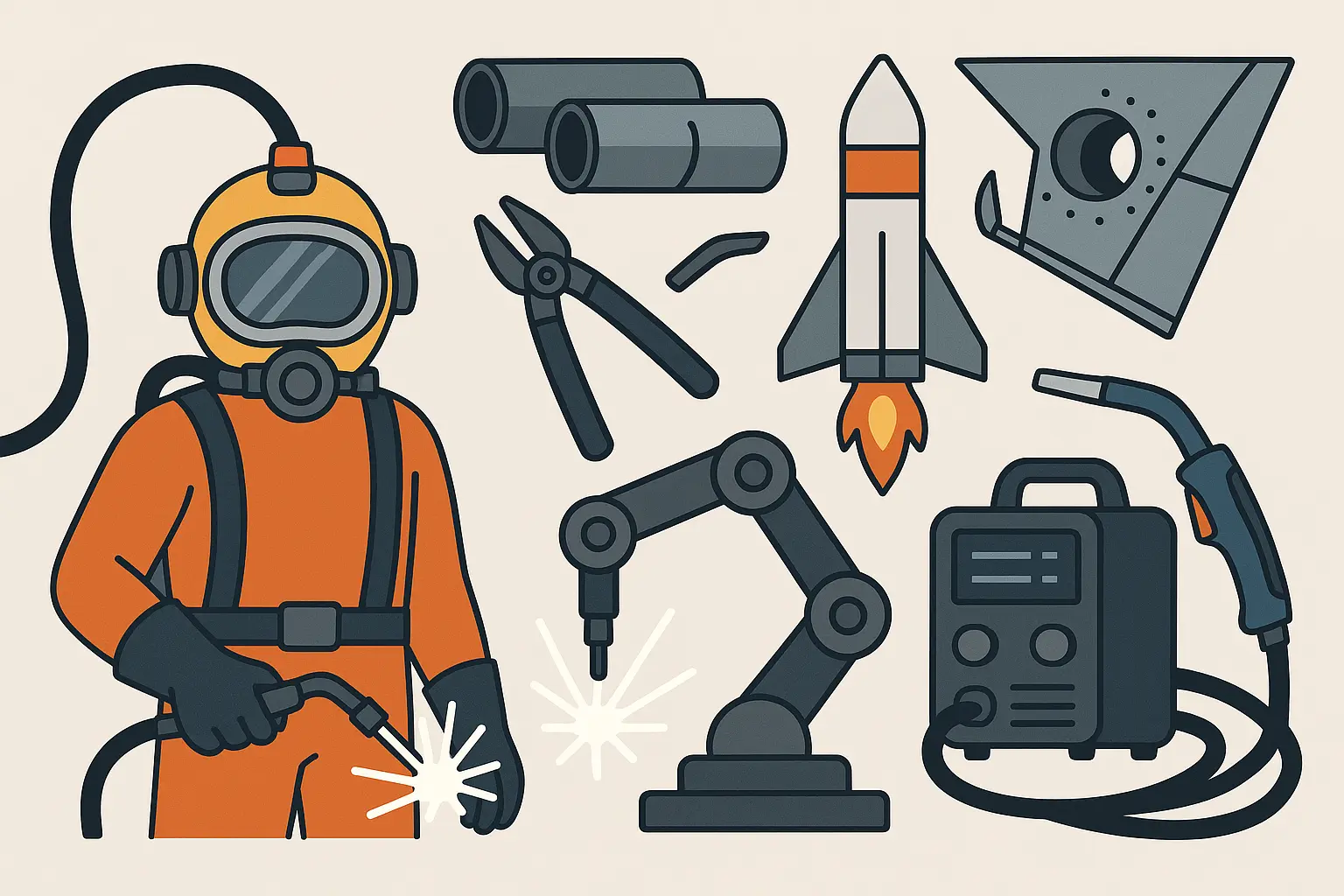 High-level welder in specialized equipment