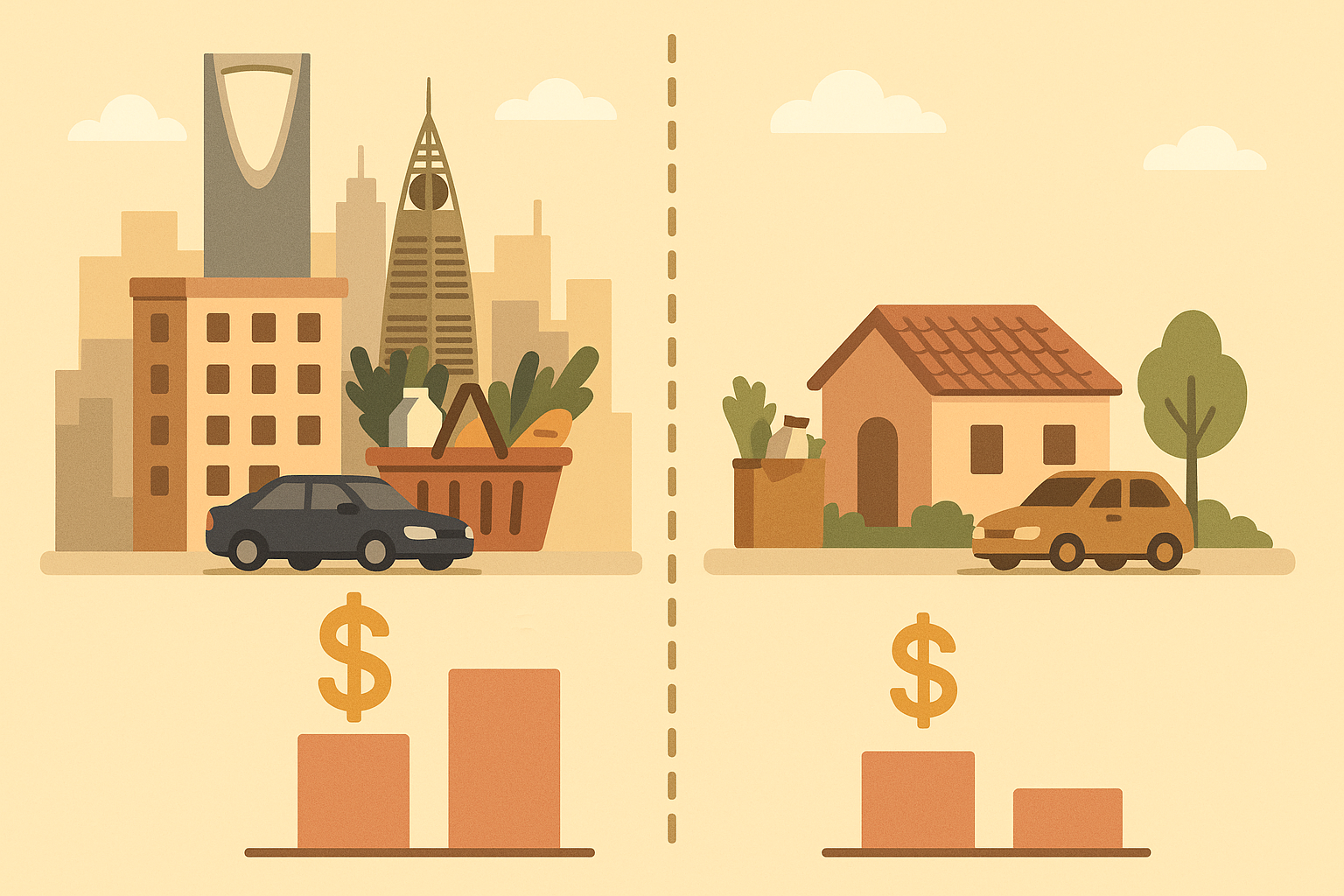 Minimum wage vs cost of living variations across Saudi regions