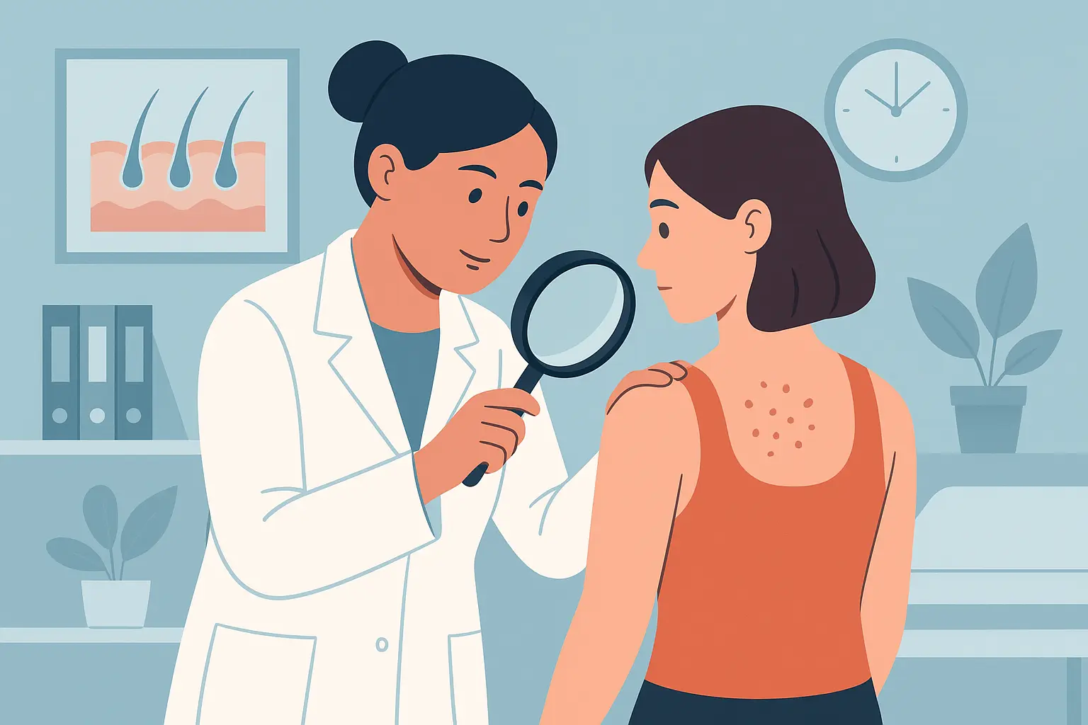 Dermatologist examining patient skin condition
