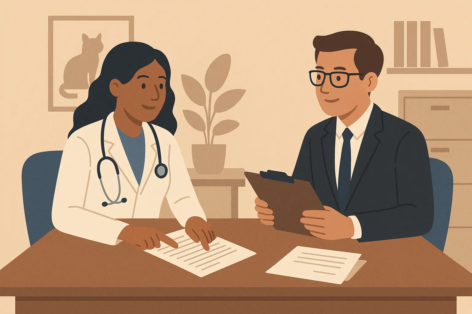 Veterinarian in professional meeting discussing salary negotiation