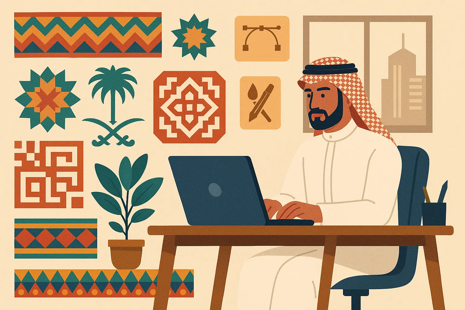 Arabic calligraphy and modern design elements blended together