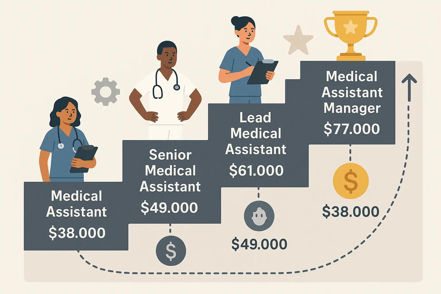 Career growth path and salary progression for medical assistants