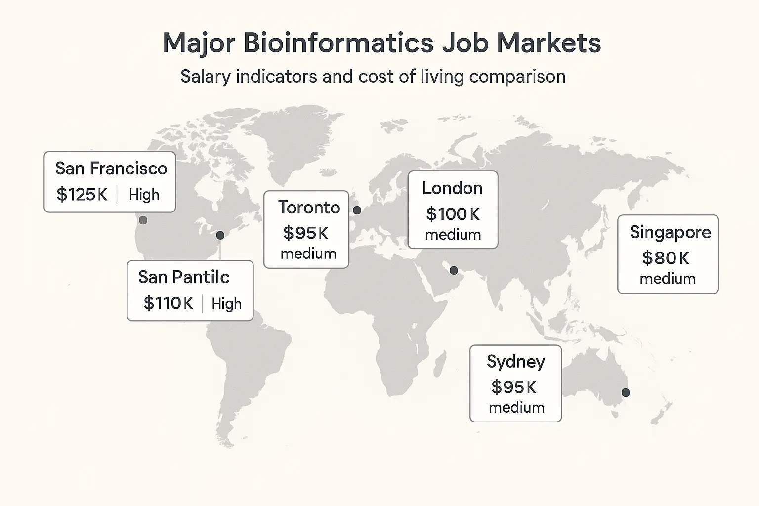 Geographic salary comparison map for bioinformatics positions