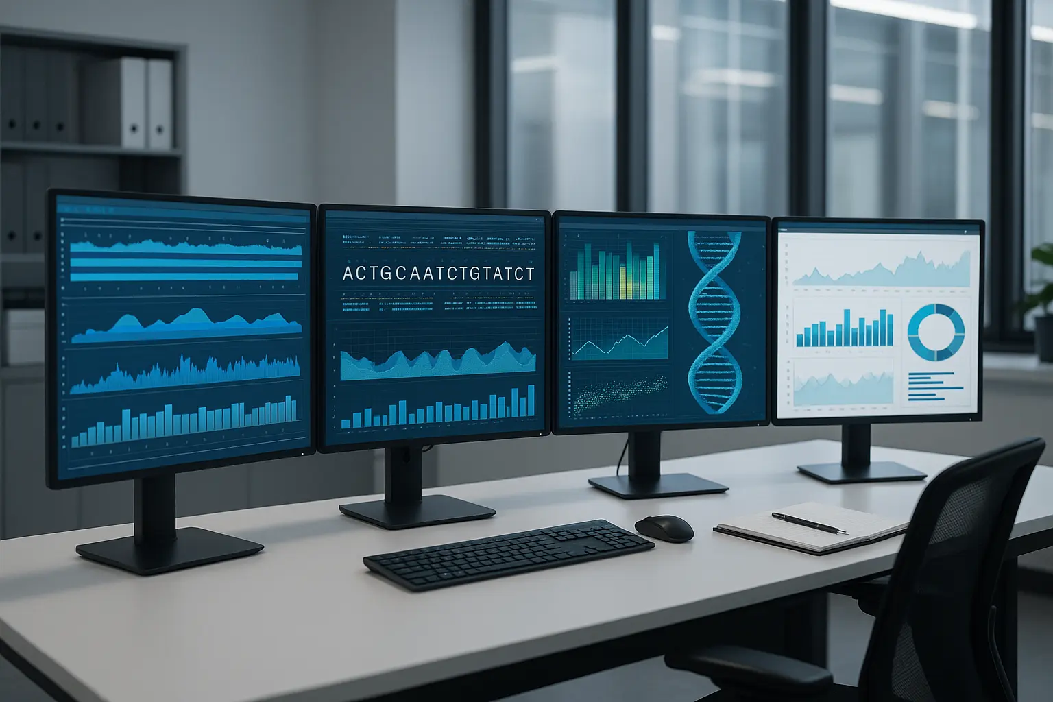 Bioinformatician working at computer analyzing data