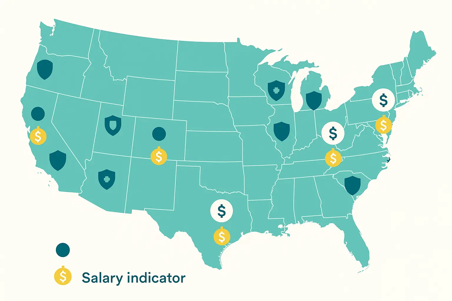 US cybersecurity salary map by region