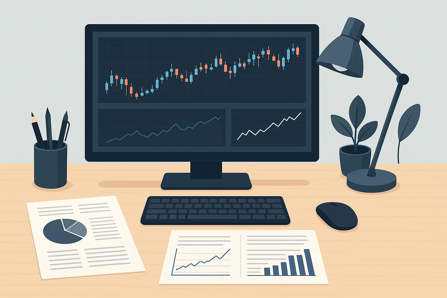 Wall Street analyst working on investment research