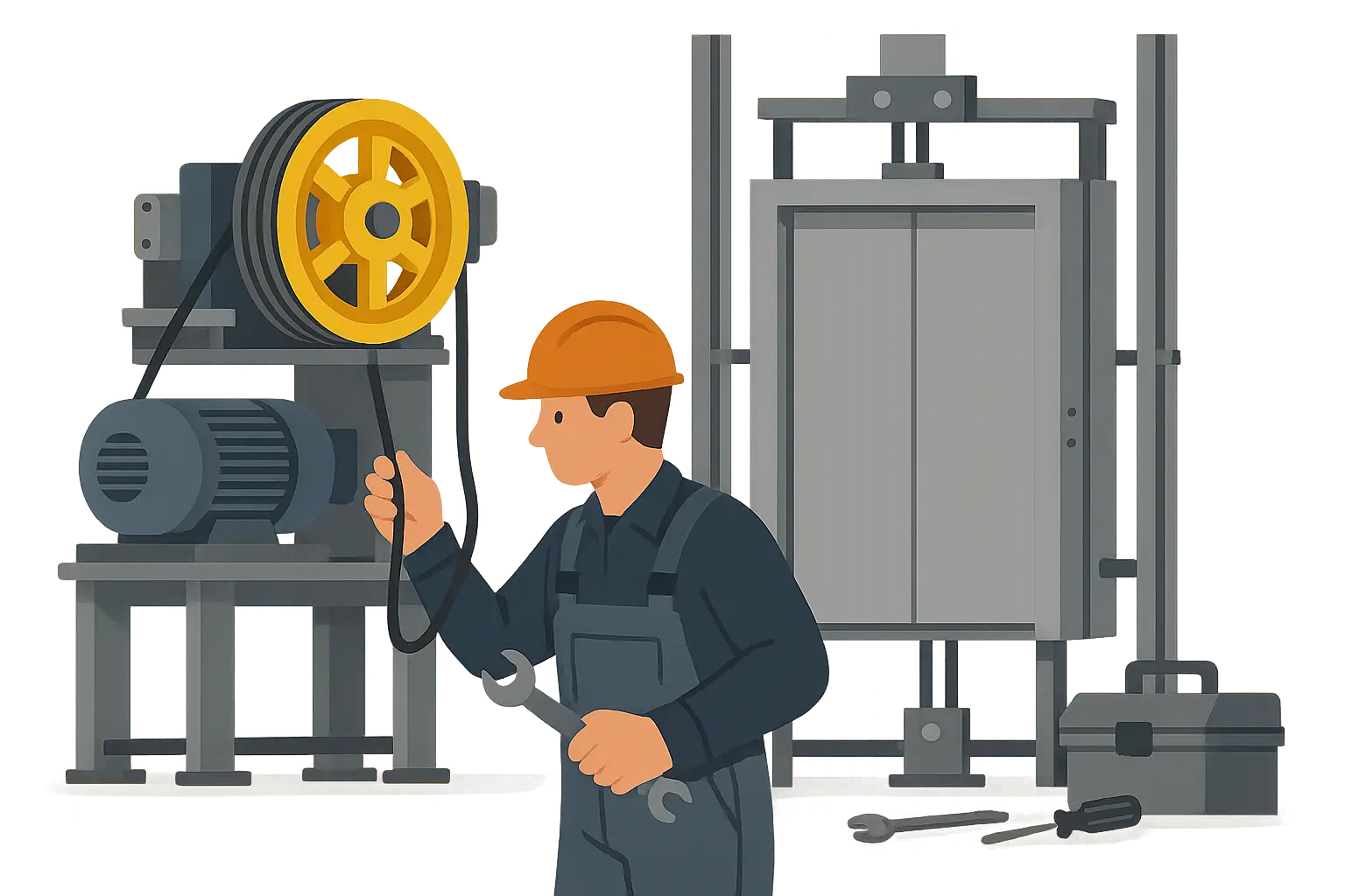 Elevator mechanic working on elevator system