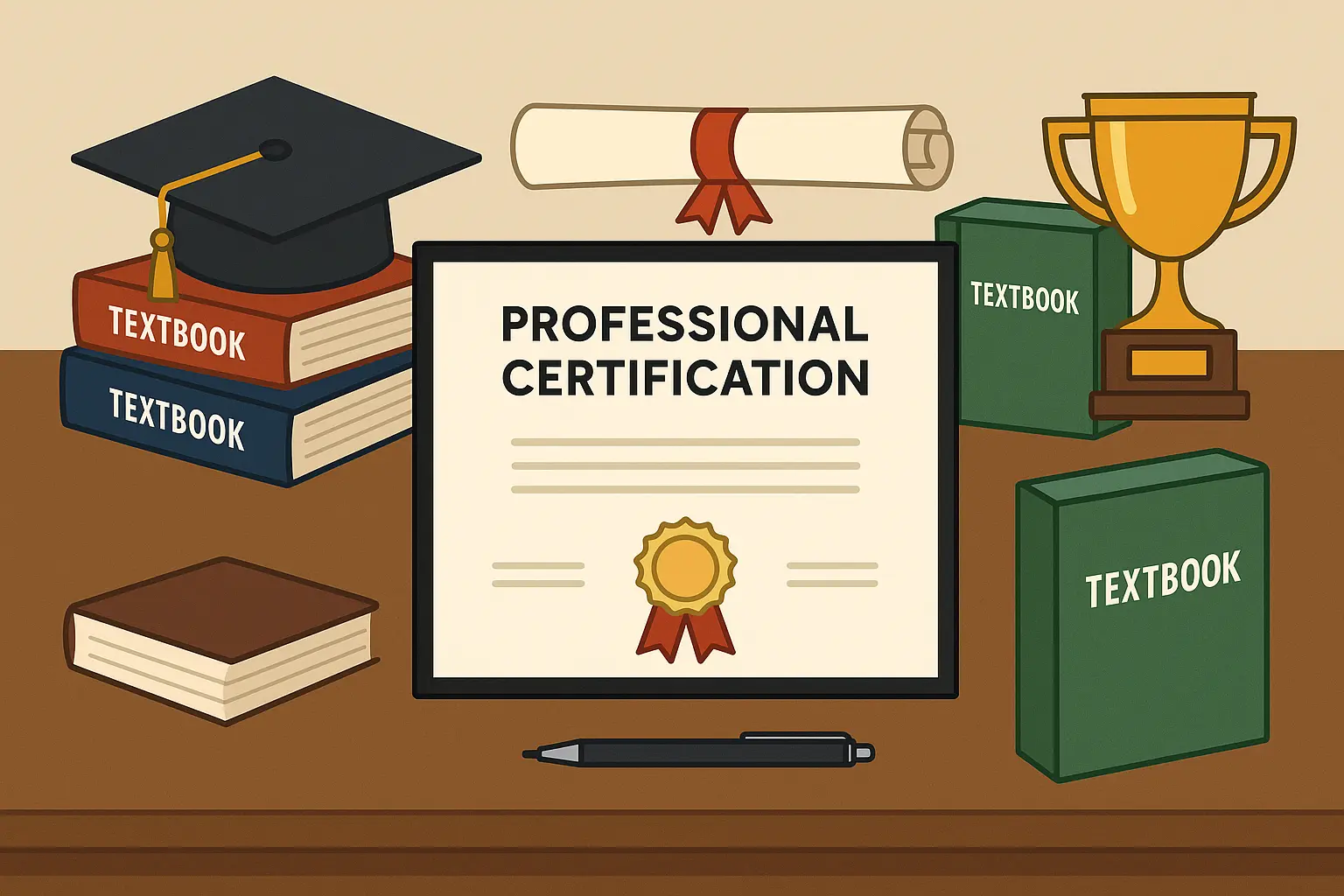 Professional certification documents and financial analysis tools